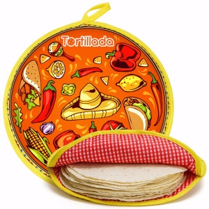 Cos servire tip husa termica pentru lipii Tortillas, bumbac, rotund, 30 cm, compatibila microunde - Img 1