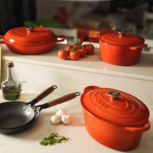 Cratita fonta emailata cu capac, 3.2L, 30cm, Cocotte tip Casserole Dish, Orange - Lätt Home - Img 8