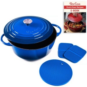 Oala cu capac din fonta emailata albastra, Uno Casa, tip cuptor olandez, 5.7L, 28 cm, suporturi din silicon termorezistent incluse - Img 6