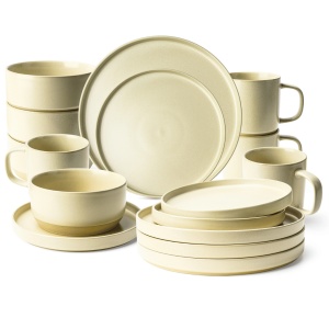 Serviciu de masa 4 persoane, set complet 16 piese, colectia Sierra, Cani, Boluri, Farfurii intinse, ceramica, bej nisip - Img 1