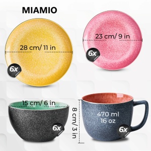 Serviciu de masa 6 persoane, set complet 24 piese, colectia Las Palmitas, 6 x Cani, 6 x Boluri, 6 x Farfurii intinse mari, 6 x Farfurii intinse medii, ceramica, multicolor - Img 2