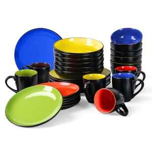 Serviciu de masa 6 persoane, set complet 30 piese, colectia Le Papillon, Cani, Boluri, Farfurii, ceramica, multicolor - Img 1