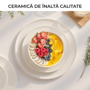 Serviciu de masa pentru 4 persoane, Set 12 piese Luxe, Boluri, Farfurii intinse, ceramica, alb - Img 4