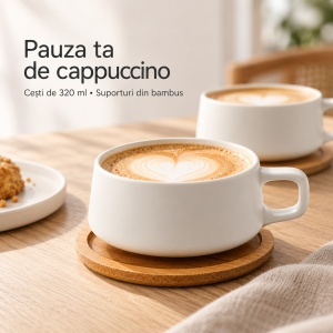 Serviciu de masa pentru 4 persoane, Set complet 16 piese Luxe, Cesti, Boluri, Farfurii intinse, ceramica, alb - Img 4