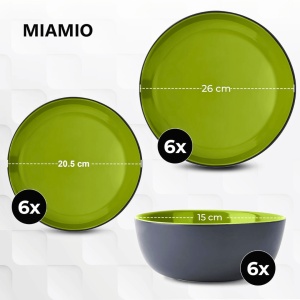 Serviciu de masa pentru 6 persoane, Set 18 piese Le Papillon, Boluri, Farfurii intinse, ceramica, verde - Img 2