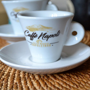 Set 2 Cesti cafea Espresso cu farfurie, Caffé Napoli, 4 piese, portelan, alb, 75 ml