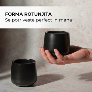 Set 4 Cani cafea 250 ml, Nami negru, ceramica, fara toarta - Img 5