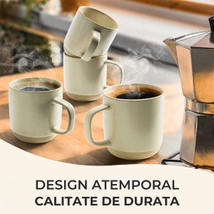 Set 4 Cani de cafea, colectia Sierra, ceramica, nisip, 500 ml - Img 3