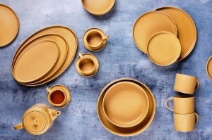 Set 4 Cani mari de cafea lunga, SCANDI Ocher, ceramica, 500ml, galben ocru - Img 5