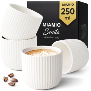 Set 4 Cesti Cafea, Senita alb, ceramica, fara toarta, 250 ml