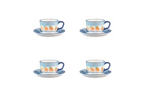 Set 4 Cesti de cafea cu farfurioara, NAPOLI Citrus, portelan, 200ml, pictat manual - Img 5