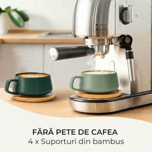 Set 4 Cesti de cappuccino cu farfurie din bambus, colectia Luxe, ceramica, Evergreen, 320 ml - Img 6