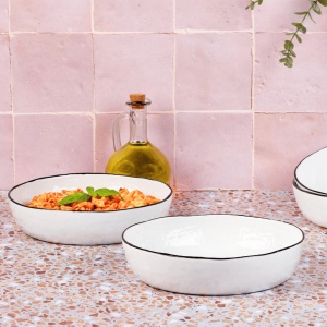 Set 4 Farfurii adanci 1000 ml din Gresie Ceramica PURE Alb Zapada - Img 2