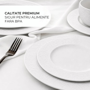 Set 4 Farfurii intinse, colectia Oasis, ceramica stoneware, alb - Img 7