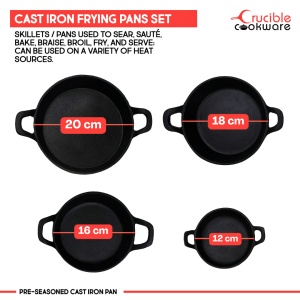 Set 4 Tigai din fonta pentru servire, Crucible Cookware, 12-16-18-20cm - Img 2
