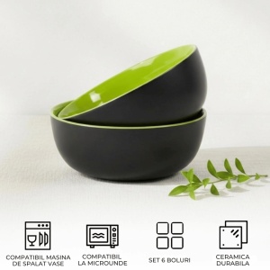 Set 6 Boluri ceramice, Le Papillon, Verde, Ø15cm, 500 ml - Img 7