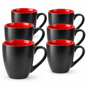 Set 6 Cani cafea si ceai MIAMIO Le Papillon, ceramica, 350 ml, interior rosu