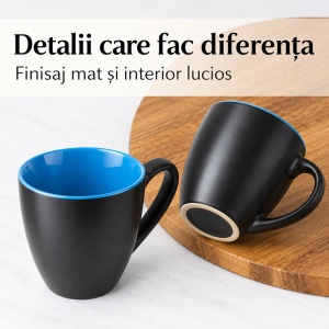 Set 6 Cani cafea si ceai MIAMIO Le Papillon, ceramica, 350 ml, interior albastru - Img 7