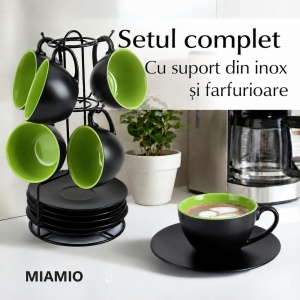Set 6 Cesti de cappuccino cu farfurioara, Le Papillon Green, ceramica, 175 ml - Img 4