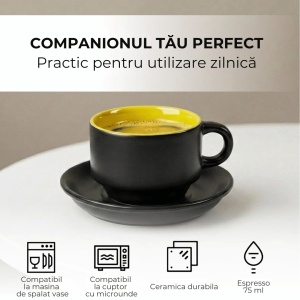 Set 6 Cesti de Espresso cu farfurie, colectia Le Papillon, ceramica, Multicolor, 75 ml - Img 4