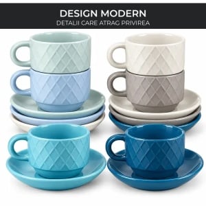 Set 6 Cesti de espresso cu farfurie, colectia Palmanova Ocean multicolor, ceramica, 75 ml - Img 4