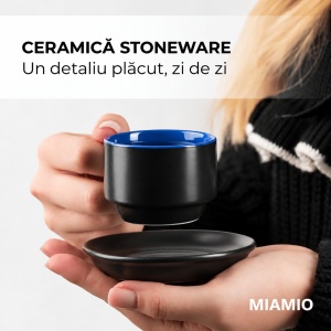 Set 6 Cesti espresso 75 ml cu farfurioare si suport, MIAMIO Le Papillon, albastru - Img 7