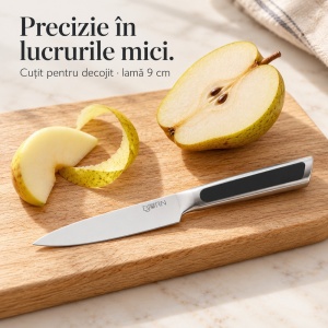 Set 6 Cutite de bucatarie Loki, lame inox satinat, manere cu insertii ABS negre - Img 8