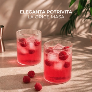 Set 6 Pahare Senita pentru apa si long drink, sticla cu caneluri, H 9 cm, 280 ml - Img 3