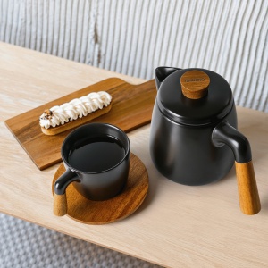 Set Ceainic cu infuzor si 4 Cesti pentru ceai, cu farfurii din bambus, 1000ml, 4x300ml, ceramica, negru - Img 4