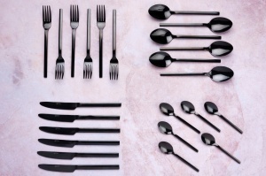 Set Tacamuri pentru 6 persoane, 24 piese Emund cu Cutit, Furculita, Lingura, inox 18/0, negru lucios - Img 3