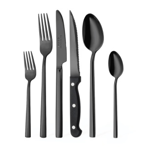 Set Tacamuri pentru 6 persoane, 36 piese cu cutit, furculita, lingura, inox 18/10, negru lucios