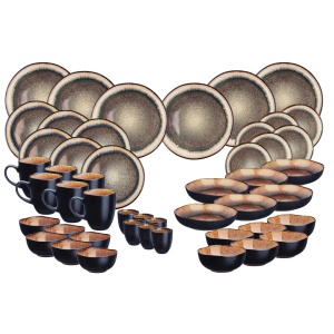 Set Vesela 48 piese - Serviciu Complet de masa 6 persoane, Cani/Cesti, Boluri, Farfurii intinse/adanci, ceramica glazurata - colectia Iris Wild brown - Img 1