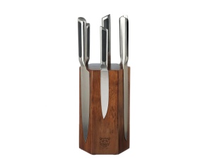 Suport pentru cutite IMATRA + Set 6 Cutite de bucatarie LOKI, lama inox satinat cu maner ABS negru mat - Img 1