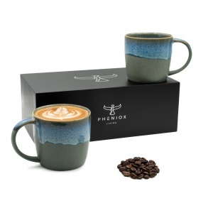 Cani barista pentru cafea si ceai, Ocean, ceramica stoneware, set 2 x 350 ml