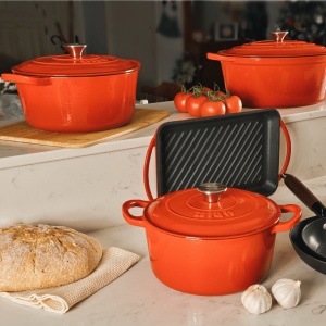 Ceaun din fonta emailata 4.8L, Lätt Home, tip cuptor olandez, cu capac 26 cm, antiaderent, portocaliu - Img 7