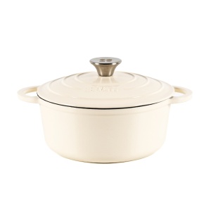 Oala fonta emailata cu capac, 3.35L, 22cm, Cocotte tip ceaun cuptor olandez, alb Antique - Lätt Home - Img 1