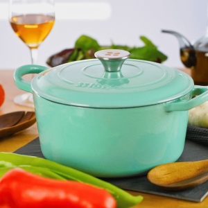 Oala fonta emailata cu capac, 4L, 23cm, Cocotte tip ceaun cuptor olandez, verde Menta - Lätt Home - Img 2