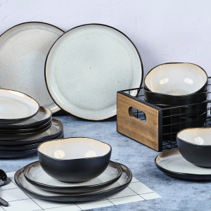 Serviciu de masa 6 persoane, set Esential 18 piese, colectia Iris, Boluri/Farfurii intinse, ceramica glazurata, alb Ivory - Img 2