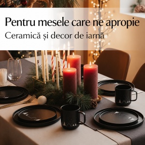 Serviciu de masa de Craciun pentru 8 persoane, MIAMIO Vinter, 24 piese, ceramica, negru - Img 5