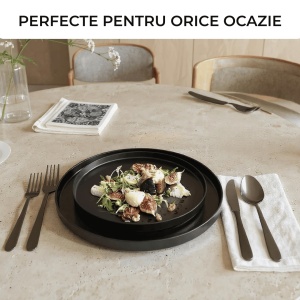 Serviciu de masa pentru 4 persoane, Set 12 piese Luxe, Boluri, Farfurii intinse, ceramica, negru - Img 6