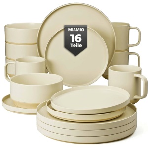 Serviciu de masa pentru 4 persoane, Set 16 piese Sierra Sand, Cani, Boluri, Farfurii intinse, ceramica, bej