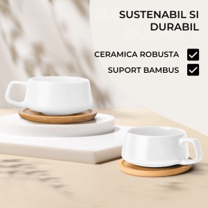 Serviciu de masa pentru 4 persoane, Set complet 16 piese Luxe, Cesti, Boluri, Farfurii intinse, ceramica, alb - Img 7