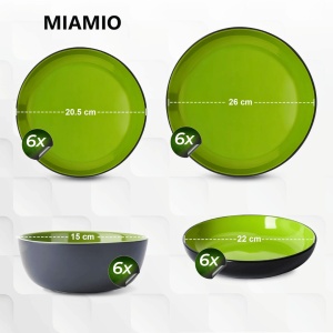 Serviciu de masa pentru 6 persoane, Set 24 piese Le Papillon, Boluri, Farfurii intinse/adanci, ceramica, verde - Img 2