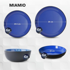 Serviciu de masa pentru 6 persoane, Set 24 piese Le Papillon, Boluri, Farfurii intinse/adanci, ceramica, albastru - Img 2
