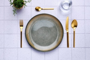 Set 24 Tacamuri inox TELMO, 6 persoane, 6 x Cutite, 6 x Linguri, 6 x Furculite, 6 x Lingurite, Otel inoxidabil, design clasic reinterpretat, Auriu mat - Img 2