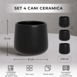 Set 4 Cani cafea 250 ml, Nami negru, ceramica, fara toarta - Img 2