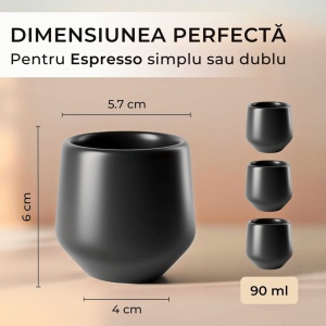 Set 4 Cesti cafea Espresso, colectia Luxe, ceramica, negru, 90 ml - Img 2