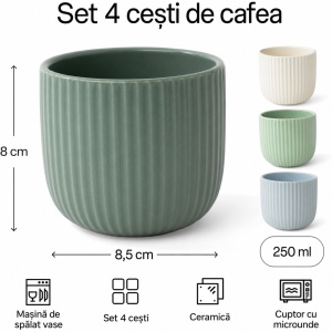 Set 4 Cesti Cafea, Senita Mint multicolor, ceramica, fara toarta, 250 ml - Img 2