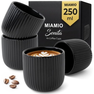 Set 4 Cesti Cafea, Senita negru, ceramica, fara toarta, 250 ml
