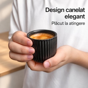 Set 4 Cesti Espresso, Senita Negru, ceramica, fara toarta, 80 ml - Img 3